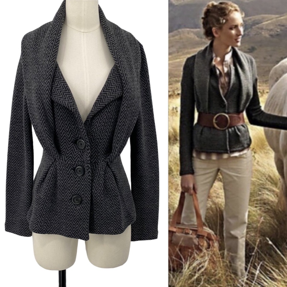 Anthropologie Sleeping on Snow Herringbone Cardigan Sweater Wool Cotton Gray M